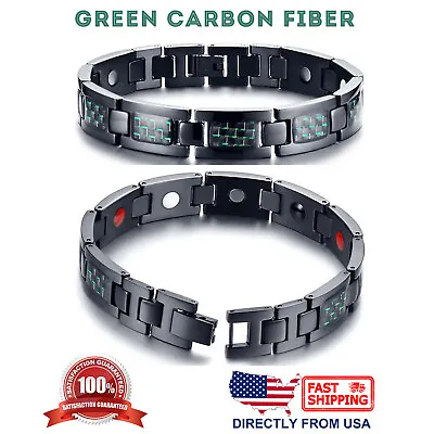 Men's Titanium Carbon Fiber & 4 Elements Magnetic Therapy Energy Link Bracelet • $25.65