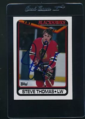 1990/91 Topps #92 Stevbe Thomas Black Hawks Signed Auto *D380 • $3