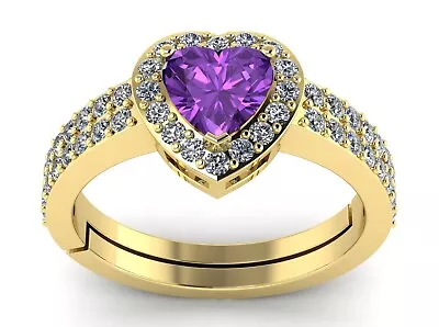 4.50 Carat Amethyst Gemstone Heart Shape Gold Adjustable Ring For Women And Men • $45