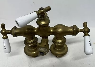 Antique Vintage Solid Brass Clawfoot Tub Faucet Shower Fixture  Porcelain Knobs • $125