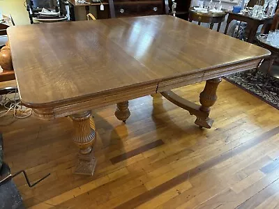 Square Oak Table With Elegant Feet And One Leaves Circa 1900 • $760.75