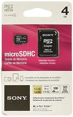  2 Pack Sony 4GB MicroSD Micro SDHC Class 4 Memory Flash SD Card With SD Adapter • $12.99