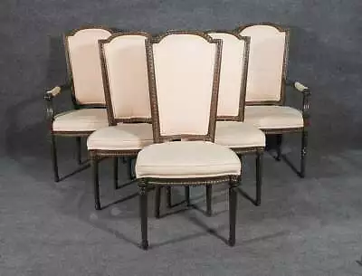 Set Of Six Carved Walnut French Louis XVI Tall Back Dining Chairs Circa 1940s • $1305