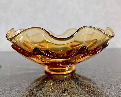 Vintage Viking Epic Double Crimp Amber Glass MCM Art Glass Dish Bowl • $15