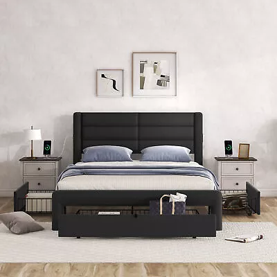 Queen Size Bed Frame With Drawers Upholstered Platform With Charging Station • $476.66