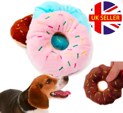 £3.50 • Buy Interactive Doughnut Plush Squeaky Soft Chew Dog Toy - Puppy Christmas Teddy