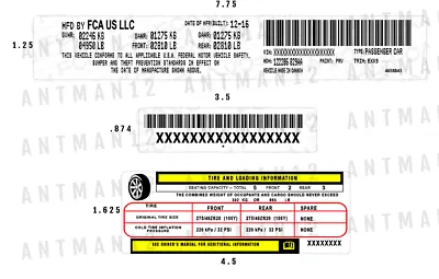 CUSTOM FCA CHRYSLER Decal Sticker ID Label Tire Loading Information VIN# USA 3M • $99.99