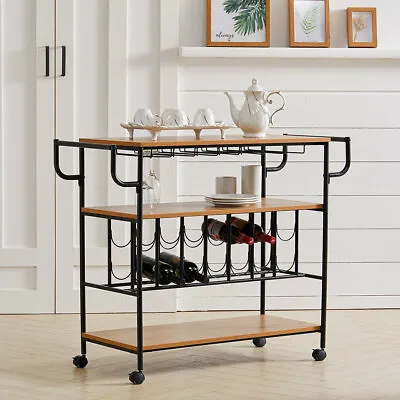 Dessert Tea Serving Cart 3 Tier Drinks Trolley Kitchen Dining Cart Wine Holder • £99.95