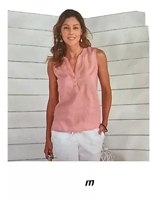 Avenue Dusky Pink Linen Blend S/less Tunic Top Blouse Sz 8 New (a) • £4.99