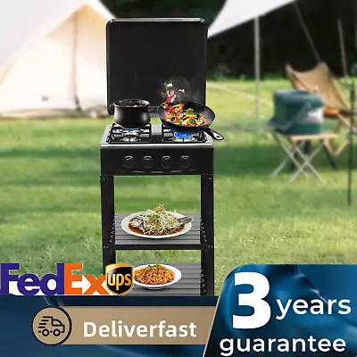 Outdoor 300000 BTU Stove LNG Gas 4 Burner Portable Cooker BBQ Grill Windshelter • $88