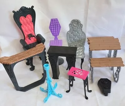 9 Piece Misc. Monster High Doll Furniture Desk Chair Picnic Table Mantle Speaker • $22