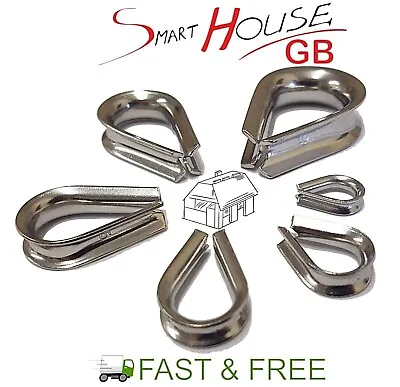 Wire Rope Thimble Clamp Stainless Steel Marine Grade 316 A4 Cable Clip  Loop • £2.38