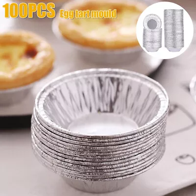100Pcs Egg Tart Molds Food Grade Aluminum Foil Egg Tart Pan Mini Round Pie ✻ • $10.09