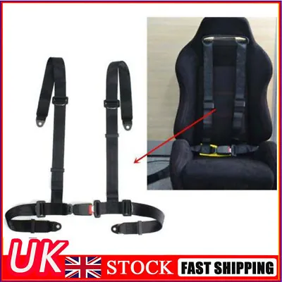 4 Point Black Car Racing Bucket Seat Belt Adjustable CLIP ON Harness Seatbelt • £14.24