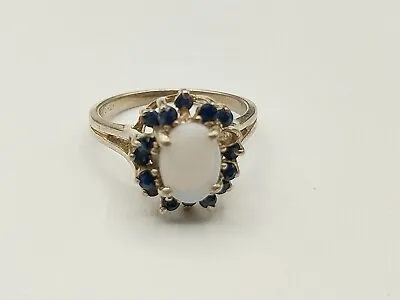 Vintage Sterling Silver 925 Women's Ring W Opal & Sapphires 2.75 Grams Size 6 • $74.99
