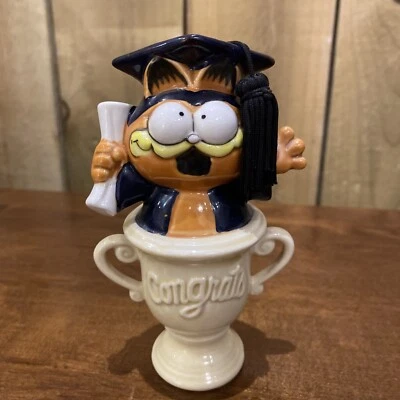 £18 • Buy Vintage 1981 Enesco Garfield Cat Ceramic Graduation Congrats Trophy Figure