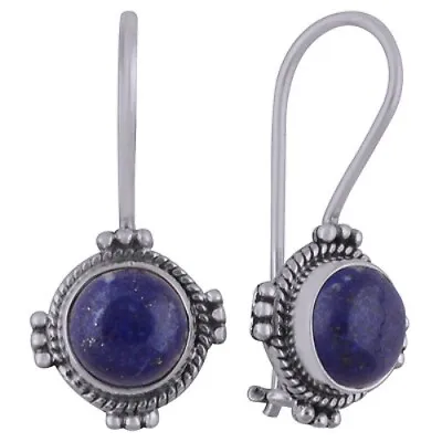 Women Sterling Silver 925 Dangle Lapis Lazuli Solid Gemstone South Look Earrings • $12.15