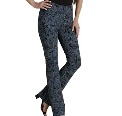 Soft Surroundings Peacock Marble Print Ponte Knit Stretch Pants Medium 10-12 • $34.99