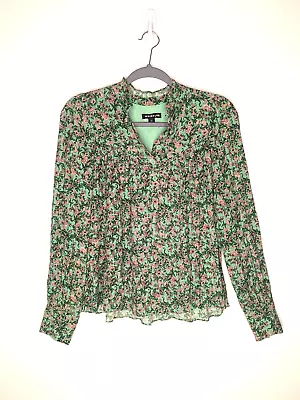 Whistles Top Womens 4 Green Pink Coquette Flowy Victorian Edwardian Floral • £38.91