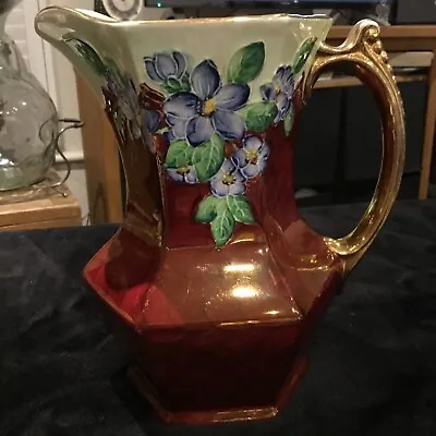 Vintage 1950’s Maling Cranberry Lustre Ware Jug/blossom Bough/ Gold Handle • £26