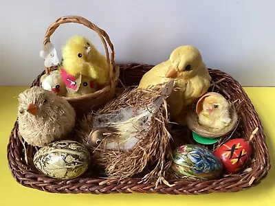 Easter Decorations Chicks In Basket Decorative Eggs • £15