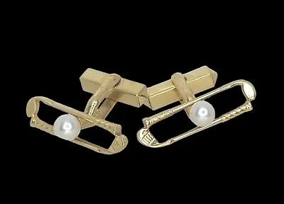 Vintage K.mikimoto 14k Gold 5mm Pearl Golf Club Cufflinks • $589.95