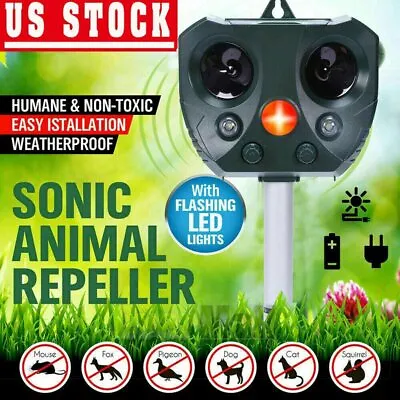 Solar Power Ultrasonic PIR Repeller Animal Bird Pest Controller Scarer Deterrent • $26.99