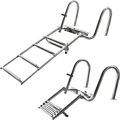 4 Steps Stainless Folding Rear Entry Pontoon Boat Ladder W/Extra Wide Step-Right • $126.37