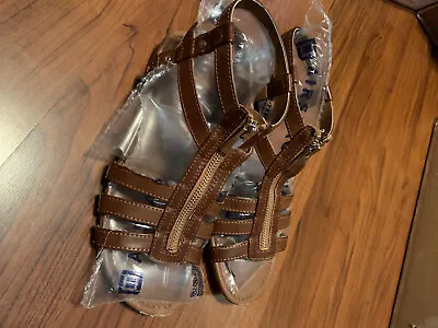 Merona Gladiator Zipper Sandals Brown Tan & Gold Size 7.5 • $18