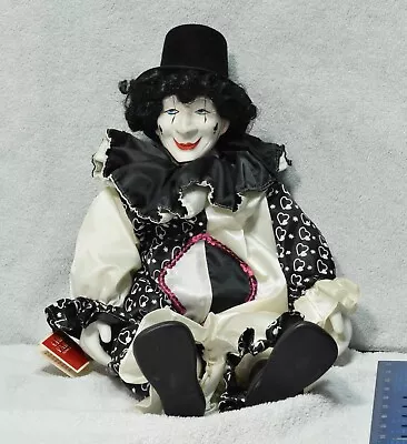 1990 Anco Merchandise Circus Parade Clown 16  Porcelain Harlequin Doll Mime • $31.49