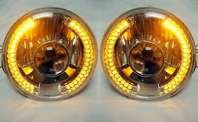 Street Hot Rod 7  Projector Glass Headlights W/ Amber Halo LED Turn Signals PAIR • $72.87