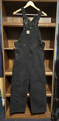 Carhartt R01 BLK Black Duck Bib Overalls Double Knees - Mens Size 28x32 • $59.99