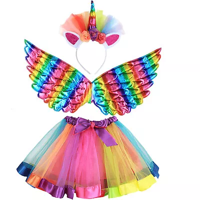 3pcs Set Kids Girls Baby Tutu Skirt Rainbow Fancy Skirts Tulle Dress Up Party UK • £8.49