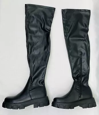 Women's Thigh High Black Faux Leather Boots - US Size 11 - New • $54.95