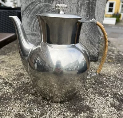 Just Andersen Danish Art Deco Pewter Coffee Pot With Wicker Handle - Model 2238 • £65