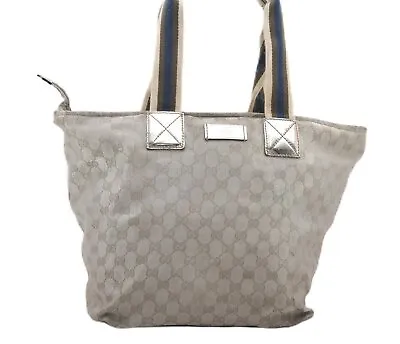 Authentic GUCCI Vintage Shoulder Tote Bag GG Canvas Leather 131231 Silver K4578 • $36