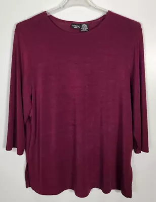 George Women's Size 18W/20W Deep Raspberry Blouse Top 3/4 Sleeve Classic Neck • $12.99