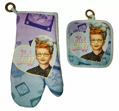 I Love Lucy  HOT STUFF  Kitchen Oven Mitt & Pot Holder 2 Pcs Set • $19.31