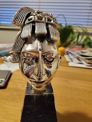 Mayan Stone Head Is Of K'inich Silver Sculpture From  Mexico  • $2000