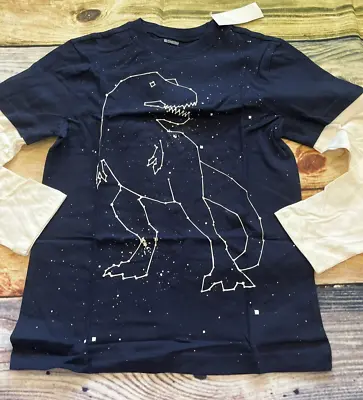 Gymboree 5-6 Boys Double Sleeve Top Tee Shirt Dinosaur Stars Blue Outlet NWT • $9