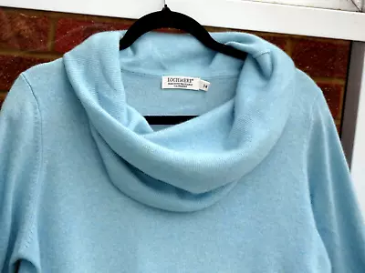 EWM Lochmere Light Aqua Blue  100% Cashmere  Cowl   Neck  Jumper • £29.95