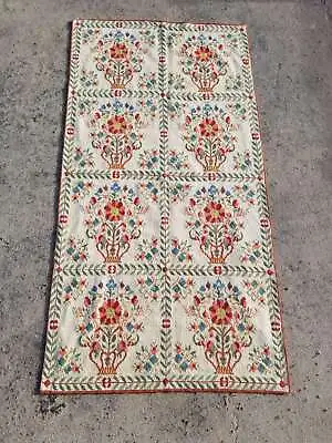 Vintage French Needle Point Handmade Floral Beige Wool Rug Carpet 177x119cm • £375