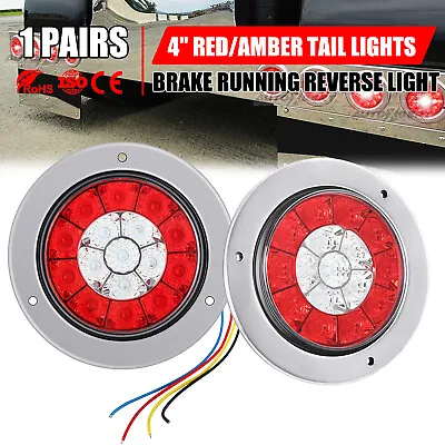 Pair 4  Round Red/Amber 16 LED Truck Trailer Brake Stop Turn Signal Tail Lights • $21.99