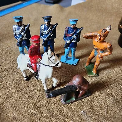 Vintage Mixed Cast Iron Lead Toy Figure Lot If 7 Soldiers Warriors Horse • $7.99