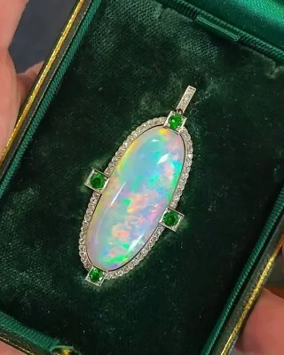 Vintage Simulated White Opal Pendant  14k White Gold Plated Free 18 In Chain. • $259.99