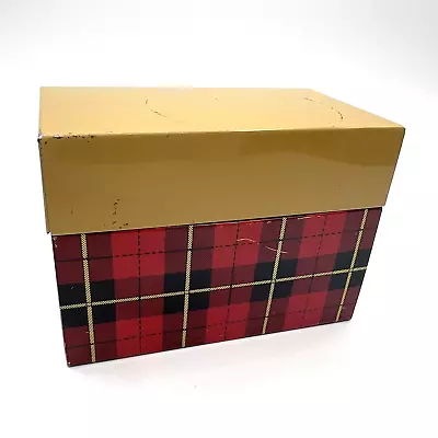 Vintage Red Tartan Plaid Metal Tin Recipe Box Ohio Art Company Made In USA • $11.75