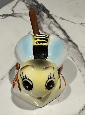 Vintage Bumble Bee Honey Pot Jar Ceramic Mini Server Spoon Japan Hand Painted  • $29.99