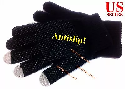 1/3/6 Pair ANTI SLIP BLACK Magic Touch Screen Knit Gloves Winter Warm Text Phone • $6.99