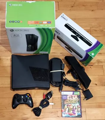 $89.09 • Buy Xbox 360 S Slim 4GB 1439 Console Kinect IOB Bundle Controller Power AV + TESTED!