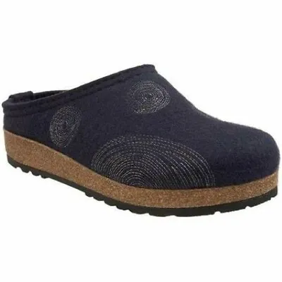 New $159 Haflinger SpIrit Navy Wool Leather Clog Slippers 41 (10 Womens 8 Mens) • £84.56